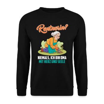 RENTNERIN? NIEMALS BIN OMI MIT HERZ UND SEELE - Unisex Pullover - Schwarz - Vorne - Alina (178cm) & Michal (187cm)
