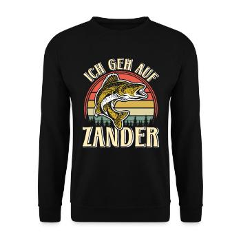 Angler Outfit ICH GEH AUF ZANDER Lustiges Angler - Unisex Pullover - Schwarz - Vorne - Alina (178cm) & Michal (187cm)
