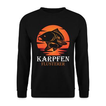 KARPFEN FLÜSTERER Lustiges Angler Geburtstags - Unisex Pullover - Schwarz - Vorne - Alina (178cm) & Michal (187cm)