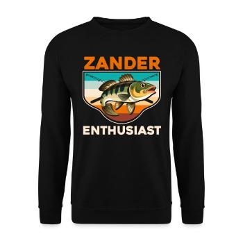 ZANDER ENTHUSIAST Angler Outfit Zander Angeln - Unisex Pullover - Schwarz - Vorne - Alina (178cm) & Michal (187cm)