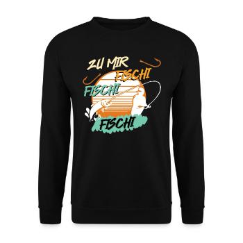 Angler Outfit ZU MIR FISCHI FISCHI FISCHI Lustiges - Unisex Pullover - Schwarz - Vorne - Alina (178cm) & Michal (187cm)
