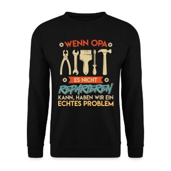 Opi WENN OPA ES NICHT REPARIEREN KANN EIN PROBLEM - Unisex Pullover - Schwarz - Vorne - Alina (178cm) & Michal (187cm)