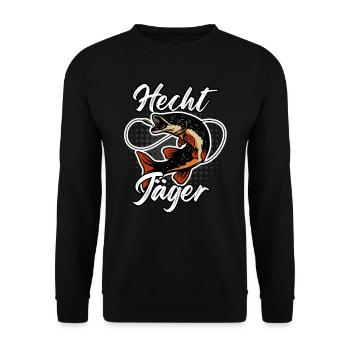 HECHT JÄGER Lustiges Angler Outfit Hecht Angeln - Unisex Pullover - Schwarz - Vorne - Alina (178cm) & Michal (187cm)