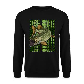 Angler Geburtstag HECHT ANGLER Lustiges Angeln - Unisex Pullover - Schwarz - Vorne - Alina (178cm) & Michal (187cm)