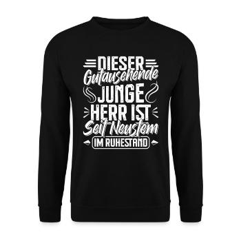 Renteneintritt DIESER GUTAUSSEHENDE HERR IST IM - Unisex Pullover - Schwarz - Vorne - Alina (178cm) & Michal (187cm)
