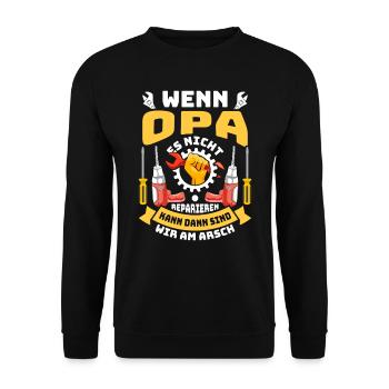 Opi WENN OPA ES NICHT REPARIEREN KANN SIND WIR AM - Unisex Pullover - Schwarz - Vorne - Alina (178cm) & Michal (187cm)