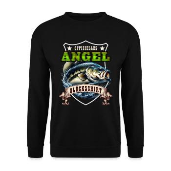 Zander Angler OFFIZIELLES ANGEL GLÜCKSSHIRT Lustig - Unisex Pullover - Schwarz - Vorne - Alina (178cm) & Michal (187cm)