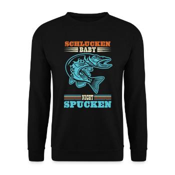 Hecht Angler SCHLUCKEN BABY NICHT SPUCKEN Lustiges - Unisex Pullover - Schwarz - Vorne - Alina (178cm) & Michal (187cm)