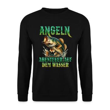 ANGELN ABENTEUER AUF DEM WASSER Lustiges - Unisex Pullover - Schwarz - Vorne - Alina (178cm) & Michal (187cm)