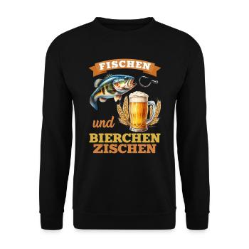 FISCHEN UND BIERCHEN ZISCHEN Lustiges Angler - Unisex Pullover - Schwarz - Vorne - Alina (178cm) & Michal (187cm)