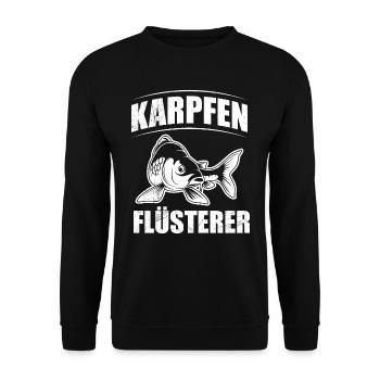 KARPFEN FLÜSTERER Lustiges Angler Geburtstags - Unisex Pullover - Schwarz - Vorne - Alina (178cm) & Michal (187cm)