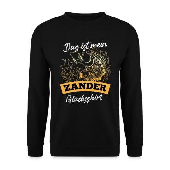 Angler DAS IST MEIN ZANDER GLÜCKSSHIRT Lustiges - Unisex Pullover - Schwarz - Vorne - Alina (178cm) & Michal (187cm)