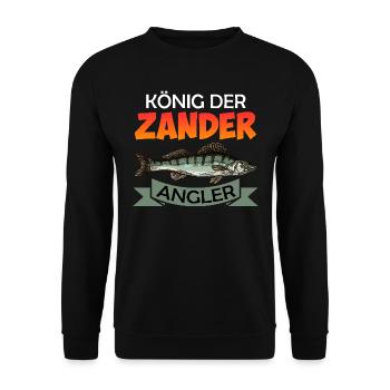 Angeln KÖNIG DER ZANDER ANGLER Lustiges Angel - Unisex Pullover - Schwarz - Vorne - Alina (178cm) & Michal (187cm)