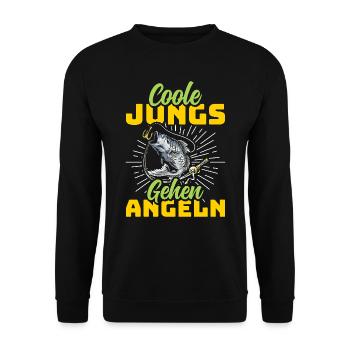 Angler Outfit COOLE JUNGS GEHEN ANGELN Lustiges - Unisex Pullover - Schwarz - Vorne - Alina (178cm) & Michal (187cm)