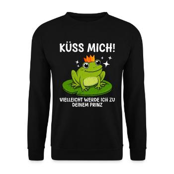 Froschkostüm KÜSS MICH VIELLEICHT WERD ICH ZUM - Unisex Pullover - Schwarz - Vorne - Alina (178cm) & Michal (187cm)