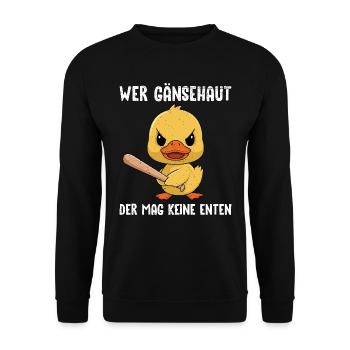 Karneval Ente WER GÄNSEHAUT MAG KEINE ENTEN - Unisex Pullover - Schwarz - Vorne - Alina (178cm) & Michal (187cm)