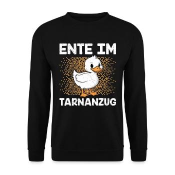 Karneval ENTE IM TARNANZUG Lustiges Faschings - Unisex Pullover - Schwarz - Vorne - Alina (178cm) & Michal (187cm)