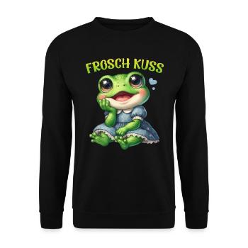 Karneval Kostüm FROSCH KUSS Lustiges Frosch - Unisex Pullover - Schwarz - Vorne - Alina (178cm) & Michal (187cm)
