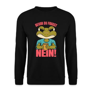 Froschkostüm BEVOR DU FRAGST NEIN! Lustiges - Unisex Pullover - Schwarz - Vorne - Alina (178cm) & Michal (187cm)