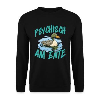 Karneval Enten PSYCHISCH AM ENTE Lustiges - Unisex Pullover - Schwarz - Vorne - Alina (178cm) & Michal (187cm)