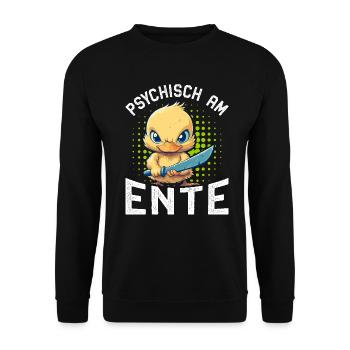 Karneval Enten PSYCHISCH AM ENTE Lustiges - Unisex Pullover - Schwarz - Vorne - Alina (178cm) & Michal (187cm)