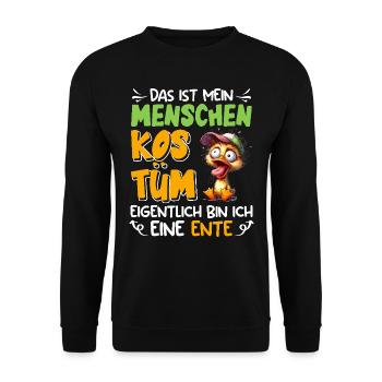 Fasching Party Enten DAS IST MEIN MENSCHEN KOSTÜM - Unisex Pullover - Schwarz - Vorne - Alina (178cm) & Michal (187cm)