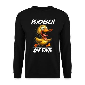 Karneval Ente BIN TOTAL AM ENTE Lustiges - Unisex Pullover - Schwarz - Vorne - Alina (178cm) & Michal (187cm)
