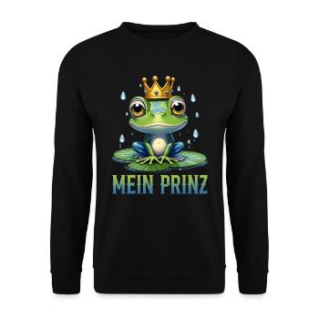 Karneval Kostüm Frosch MEIN PRINZ Lustiges - Unisex Pullover - Schwarz - Vorne - Alina (178cm) & Michal (187cm)