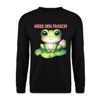 Froschkostüm KÜSS DEN FROSCH Lustiges Faschings - Unisex Pullover - Schwarz - Vorne - Alina (178cm) & Michal (187cm)
