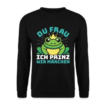Karneval Party DU FRAU ICH PRINZ WIR MÄRCHEN - Unisex Pullover - Schwarz - Vorne - Alina (178cm) & Michal (187cm)