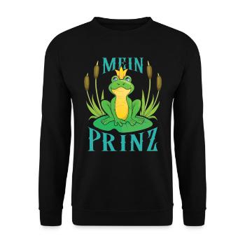 Karneval Party Männer MEIN PRINZ Lustiges Frosch - Unisex Pullover - Schwarz - Vorne - Alina (178cm) & Michal (187cm)