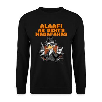 Entenkostüm ALAAF AB GEHT'S MADAFAKAS Lustiges - Unisex Pullover - Schwarz - Vorne - Alina (178cm) & Michal (187cm)
