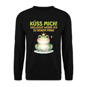 Karneval KÜSS MICH VIELLEICHT WERDE ICH ZUM PRINZ - Unisex Pullover - Schwarz - Vorne - Alina (178cm) & Michal (187cm)