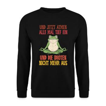Froschkostüm UND JETZT ATMEN ALLE MAL TIEF EIN - Unisex Pullover - Schwarz - Vorne - Alina (178cm) & Michal (187cm)