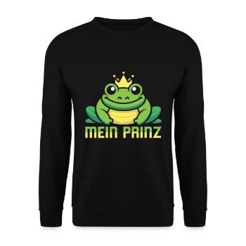Karneval Party Männer MEIN PRINZ Lustiges Frosch - Unisex Pullover - Schwarz - Vorne - Alina (178cm) & Michal (187cm)