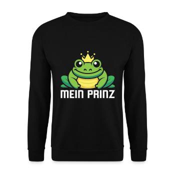 Karneval Party Männer MEIN PRINZ Lustiges Frosch - Unisex Pullover - Schwarz - Vorne - Alina (178cm) & Michal (187cm)