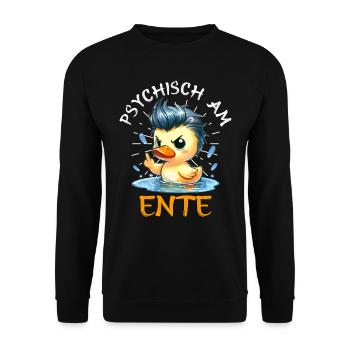 Karneval Ente PSYCHISCH AM ENTE Lustiges - Unisex Pullover - Schwarz - Vorne - Alina (178cm) & Michal (187cm)