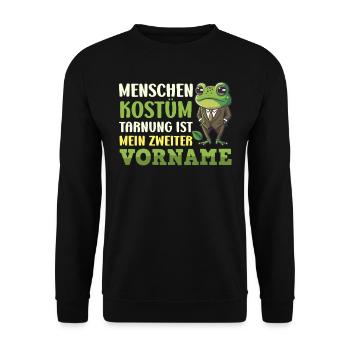 Froschkostüm MENSCHEN KOSTÜM TARNUNG MEIN VORNAME - Unisex Pullover - Schwarz - Vorne - Alina (178cm) & Michal (187cm)