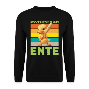 Karneval Enten PSYCHISCH AM ENTE Lustiges - Unisex Pullover - Schwarz - Vorne - Alina (178cm) & Michal (187cm)