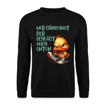 Entenkostüm WER GÄNSEHAUT DER SCHLÄGT AUCH - Unisex Pullover - Schwarz - Vorne - Alina (178cm) & Michal (187cm)
