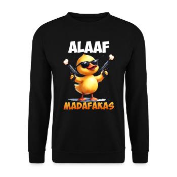 Karneval Enten ALAAF MADAFAKAS Lustiges Kölner - Unisex Pullover - Schwarz - Vorne - Alina (178cm) & Michal (187cm)