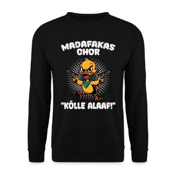 Entenkostüm MADAFAKAS CHOR KÖLLE ALAAF! Lustiges - Unisex Pullover - Schwarz - Vorne - Alina (178cm) & Michal (187cm)