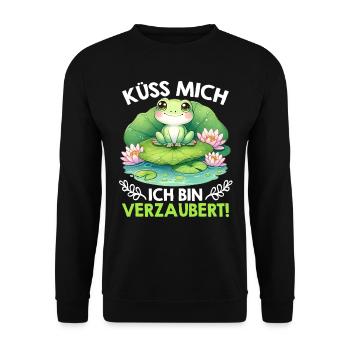 Froschkostüm KÜSS MICH ICH BIN VERZAUBERT - Unisex Pullover - Schwarz - Vorne - Alina (178cm) & Michal (187cm)