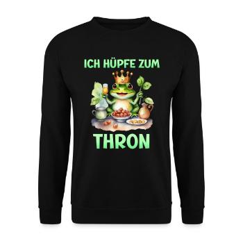 Froschkostüm ICH HÜPFE ZUM THRON Lustiges - Unisex Pullover - Schwarz - Vorne - Alina (178cm) & Michal (187cm)