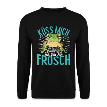 Karneval Party Frosch KÜSS MICH BIN EIN FROSCH - Unisex Pullover - Schwarz - Vorne - Alina (178cm) & Michal (187cm)