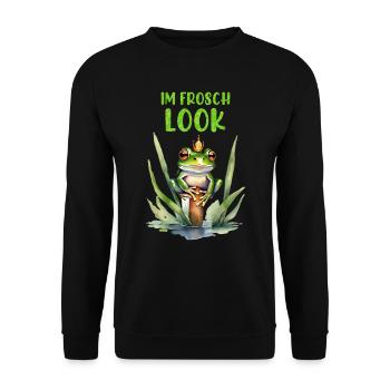 Karneval IM FROSCH LOOK Lustiges Froschkostüm - Unisex Pullover - Schwarz - Vorne - Alina (178cm) & Michal (187cm)
