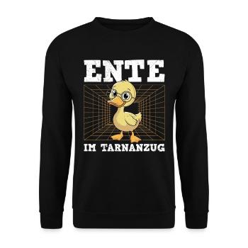 Karneval ENTE IM TARNANZUG Lustiges Faschings - Unisex Pullover - Schwarz - Vorne - Alina (178cm) & Michal (187cm)