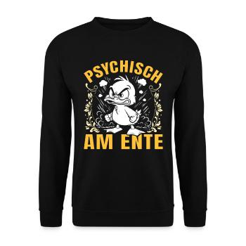 Karneval Enten PSYCHISCH AM ENTE Lustiges - Unisex Pullover - Schwarz - Vorne - Alina (178cm) & Michal (187cm)