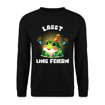 Froschkostüm LASST UNS FEIERN Lustiges Karneval - Unisex Pullover - Schwarz - Vorne - Alina (178cm) & Michal (187cm)