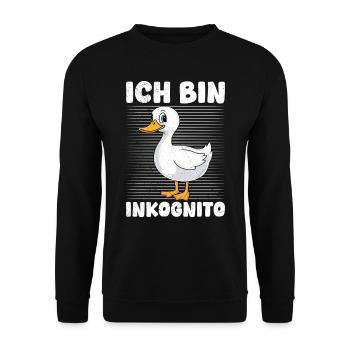 Faschings Ente ICH BIN INCOGNITO Lustiges Karneval - Unisex Pullover - Schwarz - Vorne - Alina (178cm) & Michal (187cm)